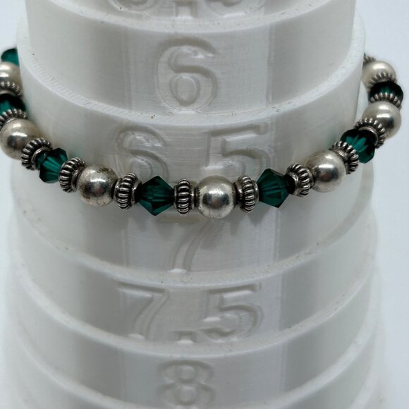 Artisan Sterling Silver Bracelet Green Crystal Bead Toggle Clasp 6.5" 10 grams - Picture 15 of 15